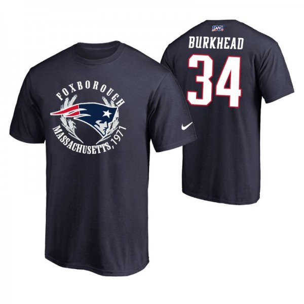 #34 Rex Burkhead New England Patriots Men's Navy NFL 100th Anniversary Iconic Flag Art T-Shirt