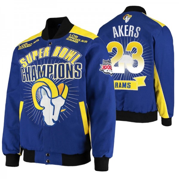 Los Angeles Rams #23 Cam Akers Royal Full-Snap Extreme Triumph Commemorative Super Bowl Champions Jacket