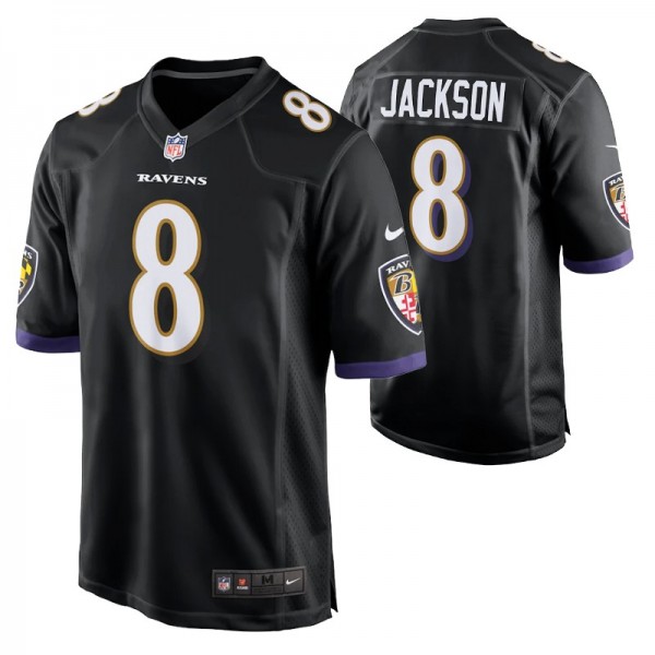 Men's Baltimore Ravens Lamar Jackson #8 Game Black...