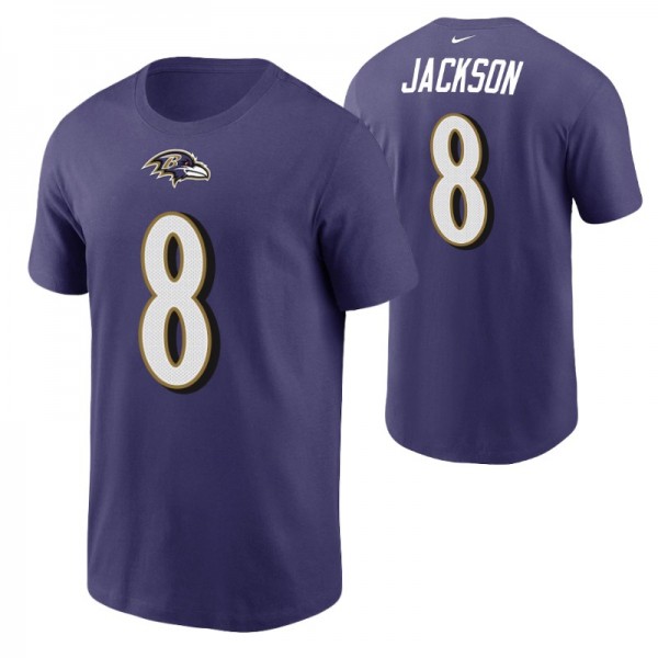 Men's Baltimore Ravens Lamar Jackson #8 Purple T-s...