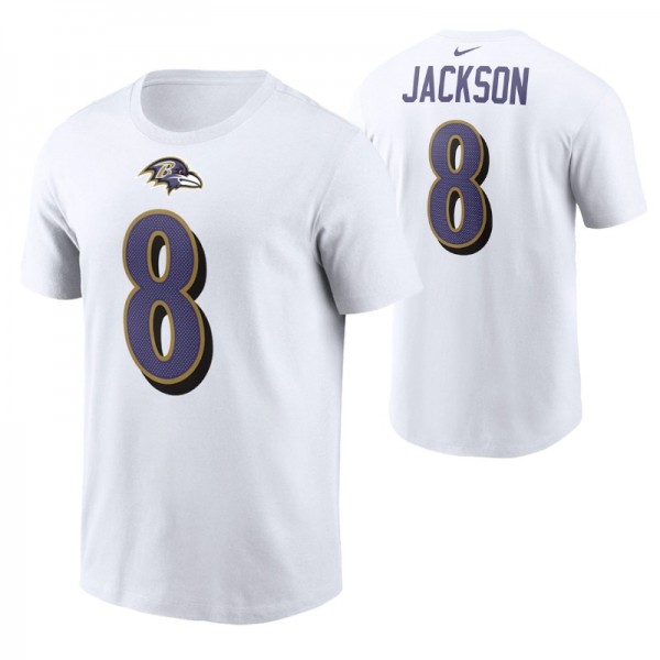 Men's Baltimore Ravens Lamar Jackson #8 White T-sh...