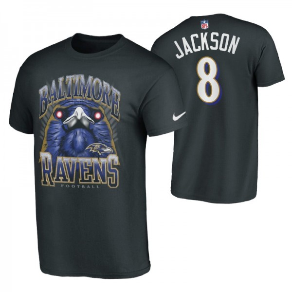 Baltimore Ravens #8 Lamar Jackson Black T-Shirt Pr...