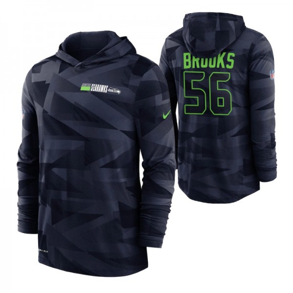 Seattle Seahawks #56 Jordyn Brooks Sideline Impact Hoodie Navy Performance Long Sleeve T-Shirt