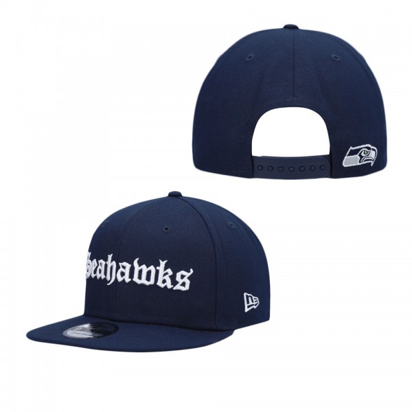 Men's Seattle Seahawks College Navy Gothic Script 9FIFTY Snapback Hat