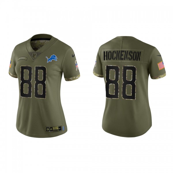 T.J. Hockenson Women's Detroit Lions Olive 2022 Salute To Service Limited Jersey