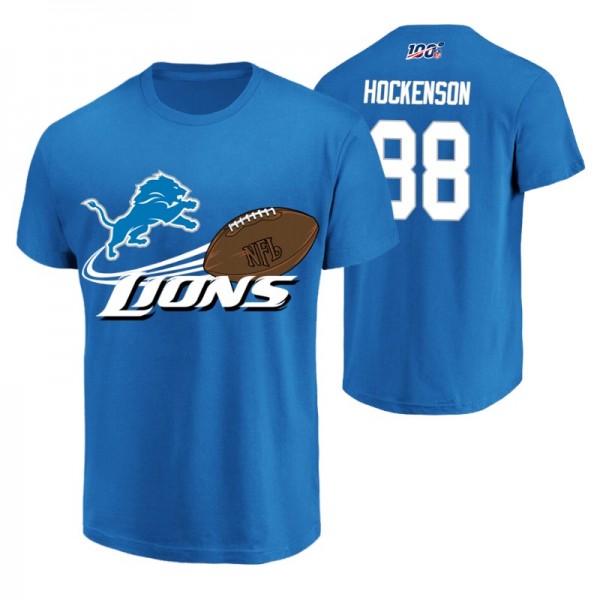 Detroit Lions #88 T.J. Hockenson Blue Wordmark T-shirt
