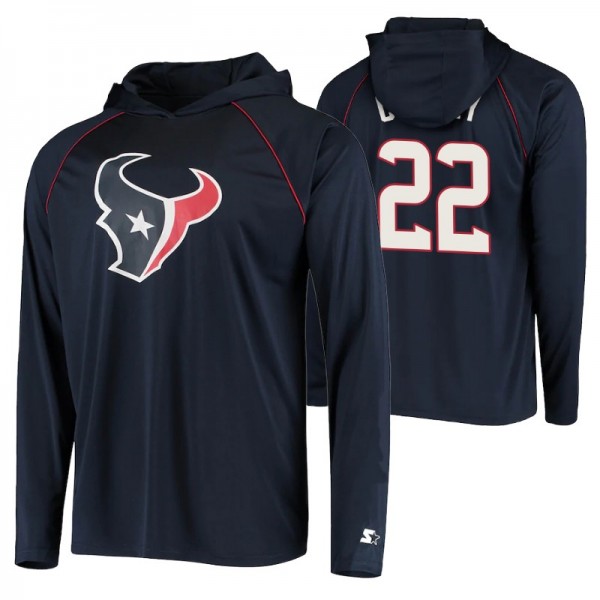 Houston Texans #22 Gareon Conley Warmup Hoodie Navy Raglan Long Sleeve T-shirt