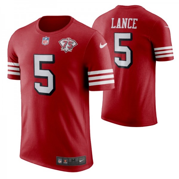 San Francisco 49ers Trey Lance #5 75th Anniversary T-Shirt Scarlet