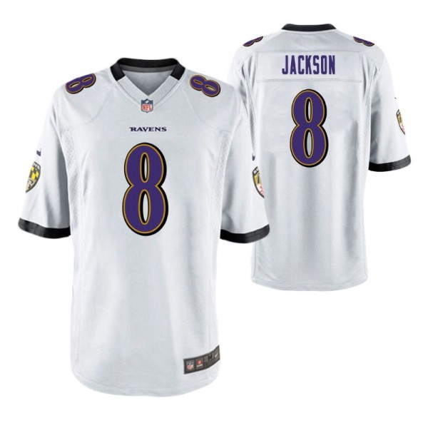Men's - Baltimore Ravens #8 Lamar Jackson White Ni...