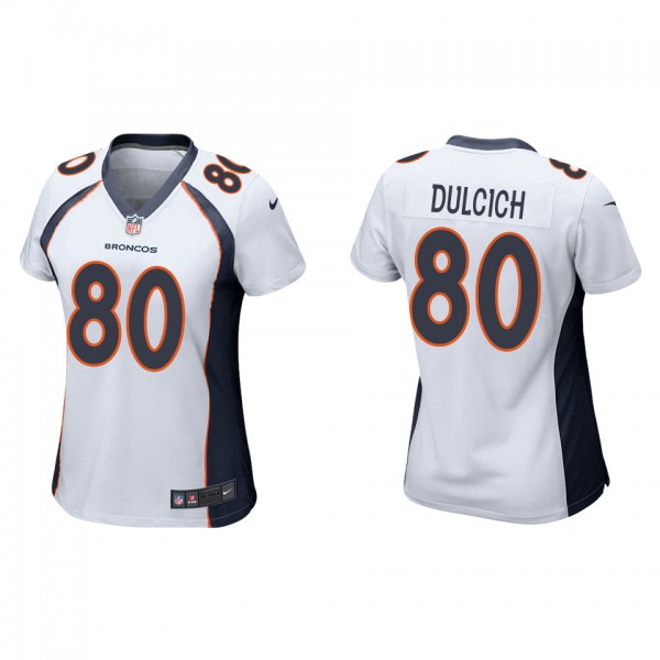 Women's Denver Broncos Greg Dulcich White Game Jer...
