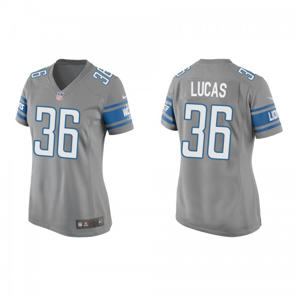 Women's Detroit Lions Chase Lucas Silver Game Jers...