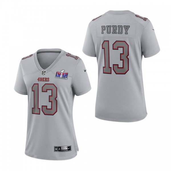 Women's San Francisco 49ers Brock Purdy Gray Super Bowl LVIII Atmosphere Fashion Game Jersey
