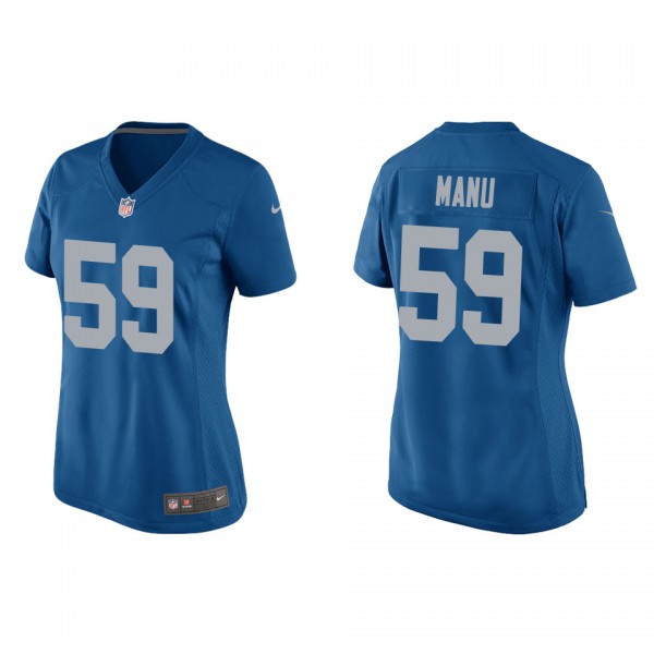 Women's Giovanni Manu Detroit Lions Blue Throwback Game Jersey