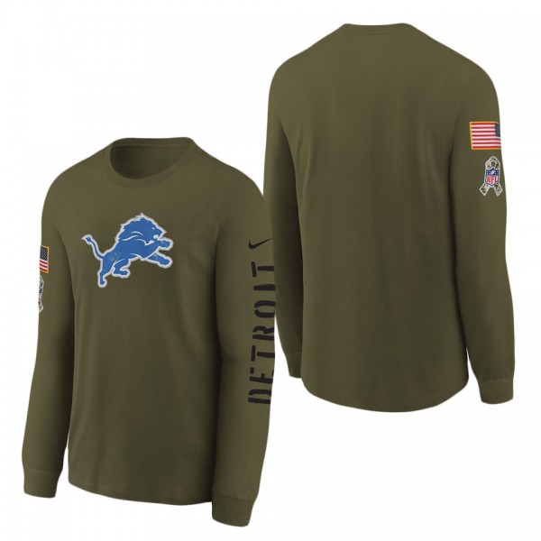 Youth Detroit Lions Olive 2022 Salute To Service Team Logo Long Sleeve T-Shirt