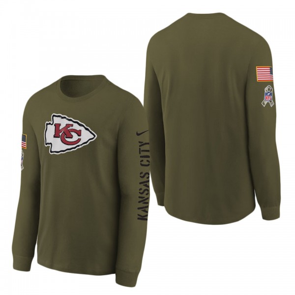 Youth Kansas City Chiefs Olive 2022 Salute To Service Team Logo Long Sleeve T-Shirt
